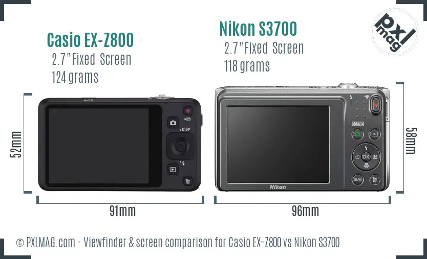 Casio EX-Z800 vs Nikon S3700 Screen and Viewfinder comparison