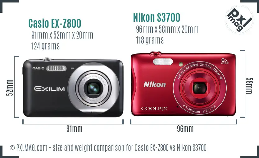 Casio EX-Z800 vs Nikon S3700 size comparison