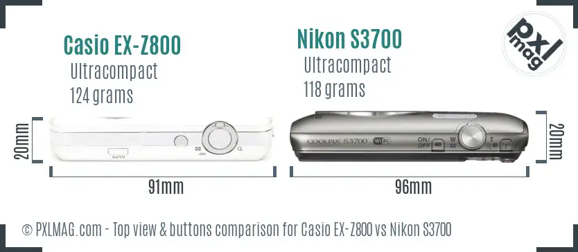 Casio EX-Z800 vs Nikon S3700 top view buttons comparison