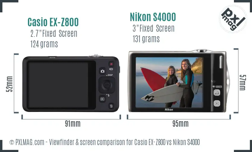 Casio EX-Z800 vs Nikon S4000 Screen and Viewfinder comparison