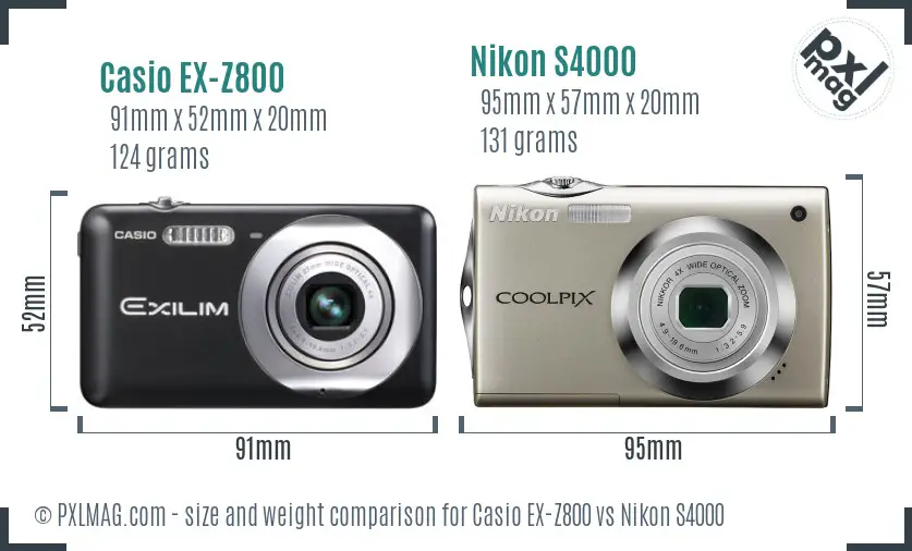 Casio EX-Z800 vs Nikon S4000 size comparison