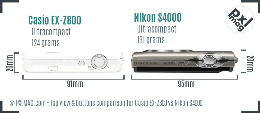 Casio EX-Z800 vs Nikon S4000 top view buttons comparison