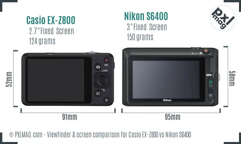 Casio EX-Z800 vs Nikon S6400 Screen and Viewfinder comparison