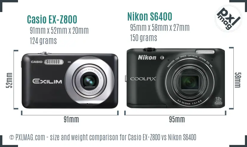 Casio EX-Z800 vs Nikon S6400 size comparison
