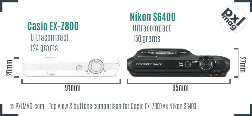 Casio EX-Z800 vs Nikon S6400 top view buttons comparison
