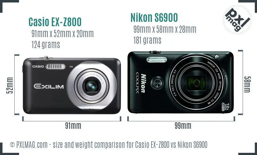 Casio EX-Z800 vs Nikon S6900 size comparison