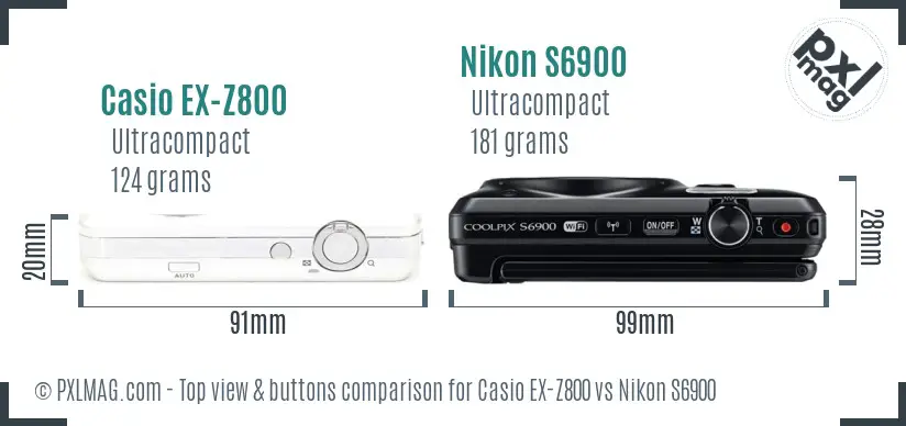 Casio EX-Z800 vs Nikon S6900 top view buttons comparison