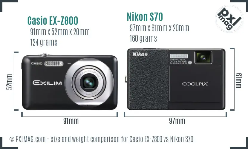Casio EX-Z800 vs Nikon S70 size comparison