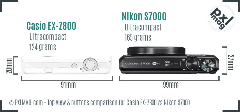 Casio EX-Z800 vs Nikon S7000 top view buttons comparison