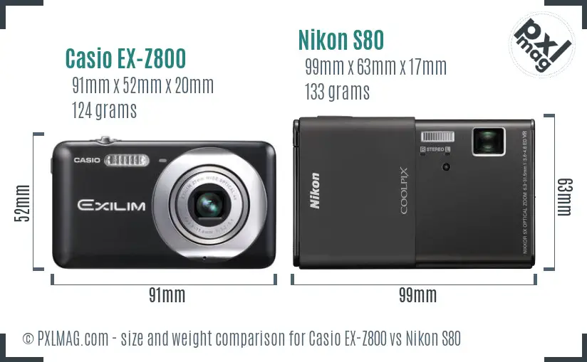 Casio EX-Z800 vs Nikon S80 size comparison