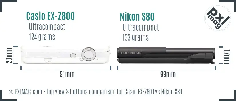 Casio EX-Z800 vs Nikon S80 top view buttons comparison