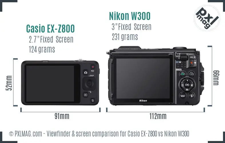 Casio EX-Z800 vs Nikon W300 Screen and Viewfinder comparison
