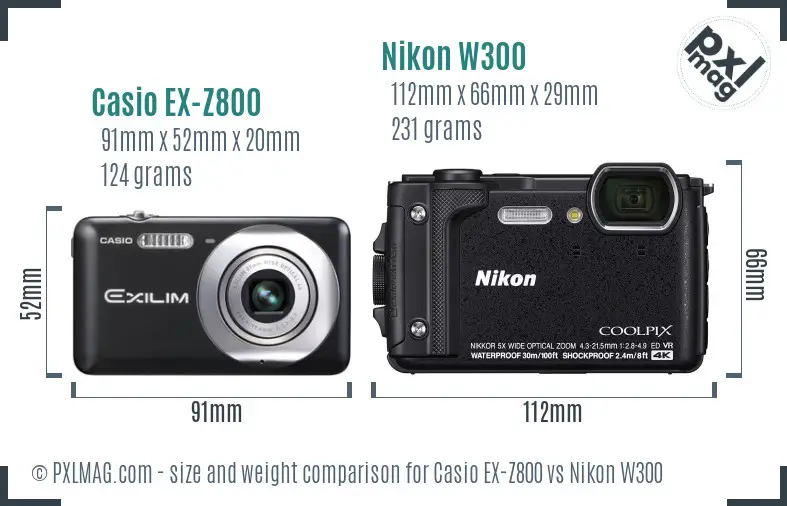 Casio EX-Z800 vs Nikon W300 size comparison