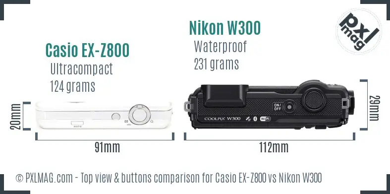 Casio EX-Z800 vs Nikon W300 top view buttons comparison