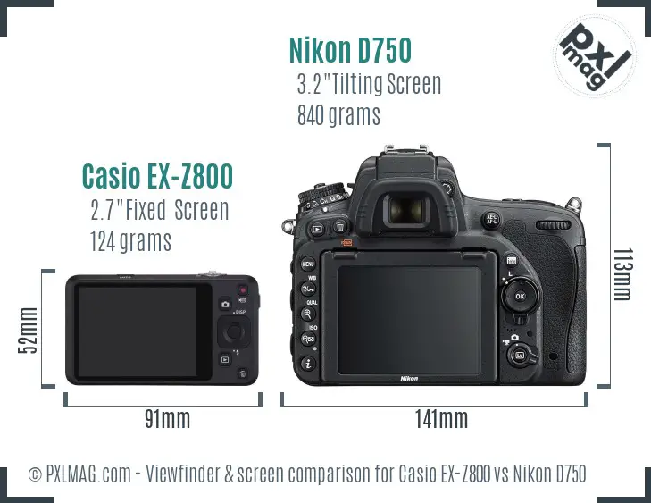 Casio EX-Z800 vs Nikon D750 Screen and Viewfinder comparison