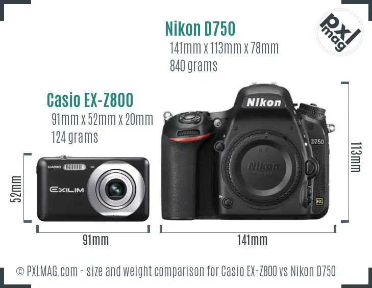 Casio EX-Z800 vs Nikon D750 size comparison