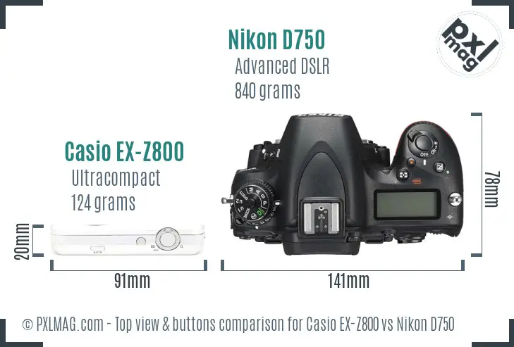 Casio EX-Z800 vs Nikon D750 top view buttons comparison