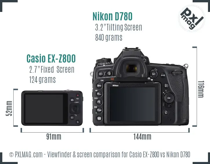 Casio EX-Z800 vs Nikon D780 Screen and Viewfinder comparison