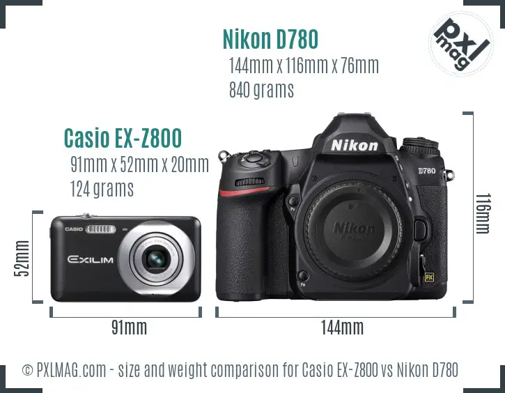 Casio EX-Z800 vs Nikon D780 size comparison