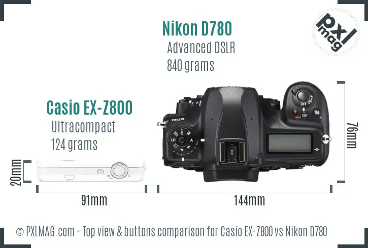 Casio EX-Z800 vs Nikon D780 top view buttons comparison