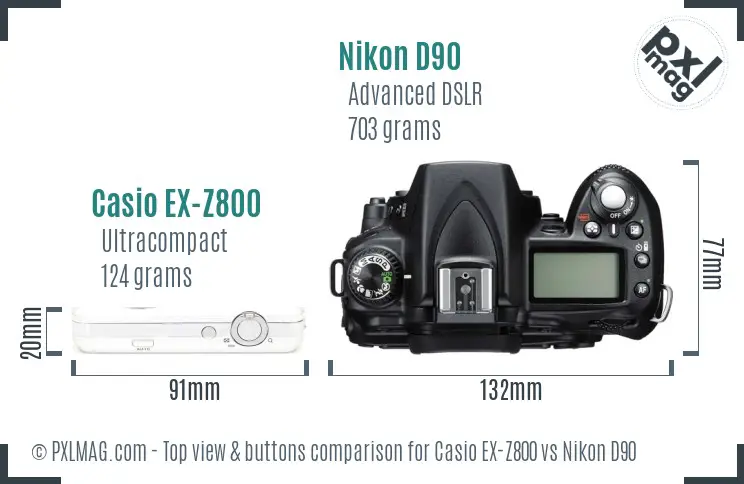 Casio EX-Z800 vs Nikon D90 top view buttons comparison