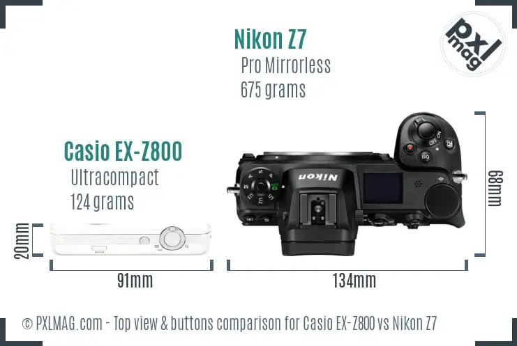 Casio EX-Z800 vs Nikon Z7 top view buttons comparison Casio EX-Z800 vs Nikon Z7 top view buttons comparison