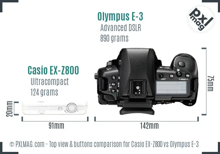 Casio EX-Z800 vs Olympus E-3 top view buttons comparison