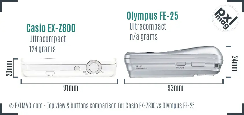 Casio EX-Z800 vs Olympus FE-25 top view buttons comparison
