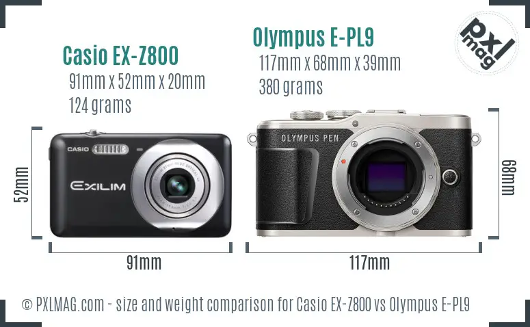 Casio EX-Z800 vs Olympus E-PL9 size comparison