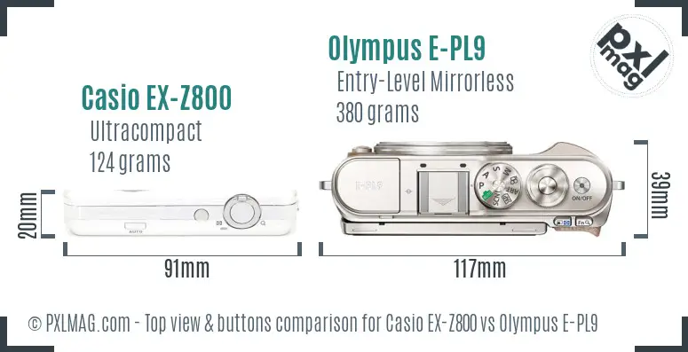 Casio EX-Z800 vs Olympus E-PL9 top view buttons comparison