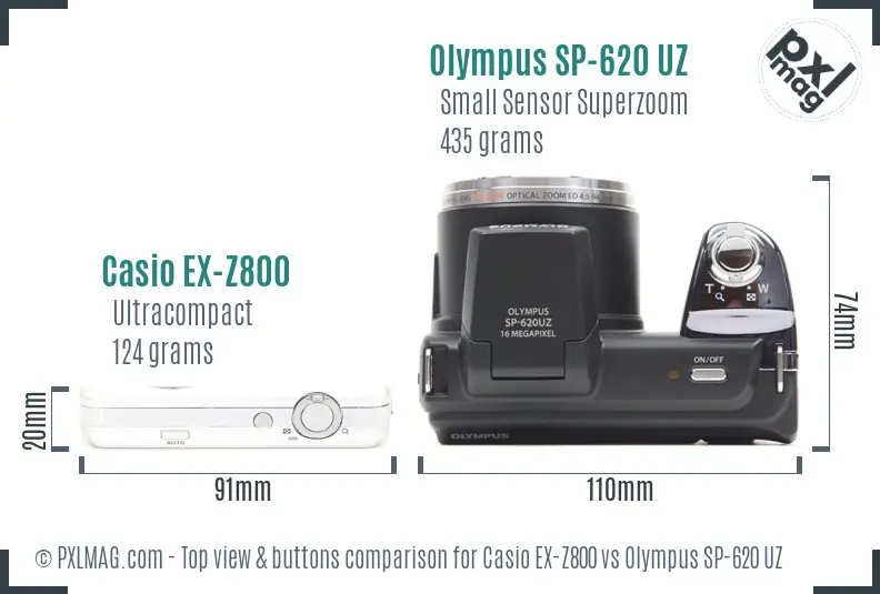 Casio EX-Z800 vs Olympus SP-620 UZ top view buttons comparison