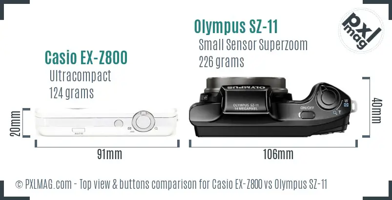 Casio EX-Z800 vs Olympus SZ-11 top view buttons comparison