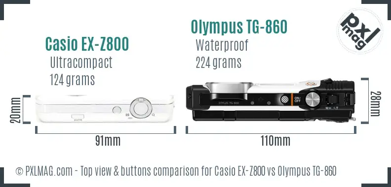 Casio EX-Z800 vs Olympus TG-860 top view buttons comparison
