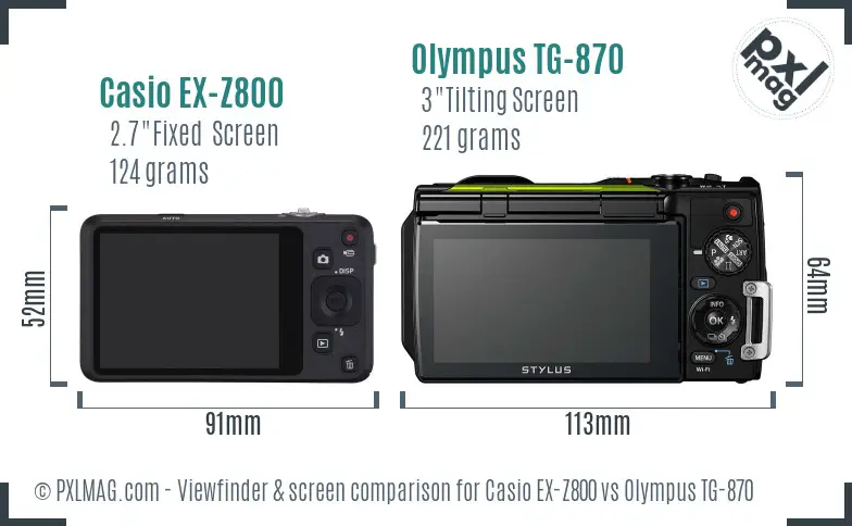 Casio EX-Z800 vs Olympus TG-870 Screen and Viewfinder comparison