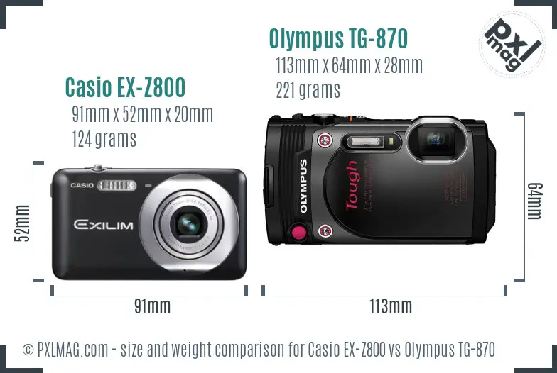 Casio EX-Z800 vs Olympus TG-870 size comparison