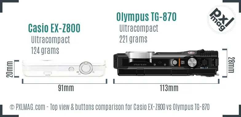 Casio EX-Z800 vs Olympus TG-870 top view buttons comparison