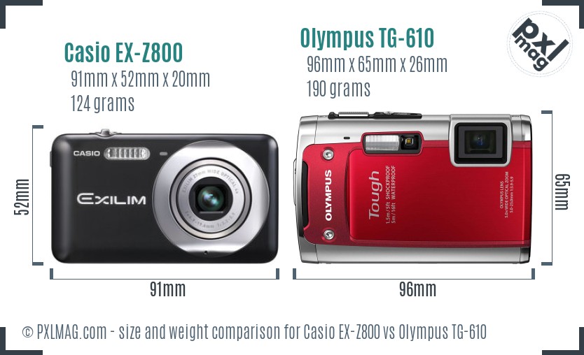 Casio EX-Z800 vs Olympus TG-610 size comparison