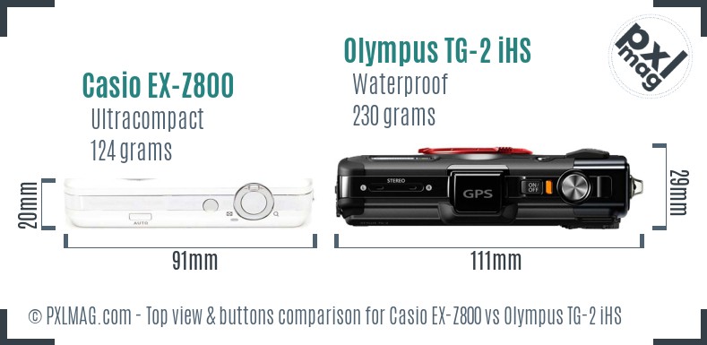 Casio EX-Z800 vs Olympus TG-2 iHS top view buttons comparison