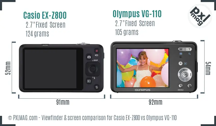 Casio EX-Z800 vs Olympus VG-110 Screen and Viewfinder comparison