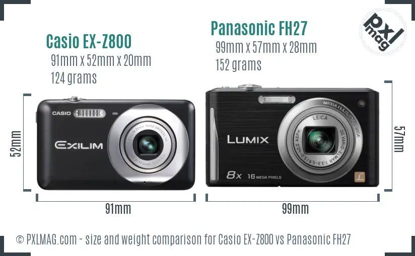 Casio EX-Z800 vs Panasonic FH27 size comparison