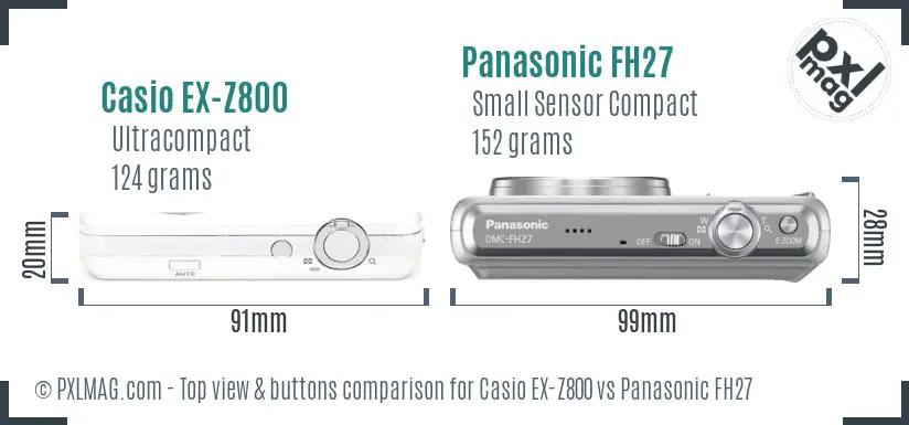 Casio EX-Z800 vs Panasonic FH27 top view buttons comparison