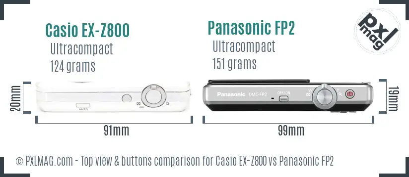 Casio EX-Z800 vs Panasonic FP2 top view buttons comparison