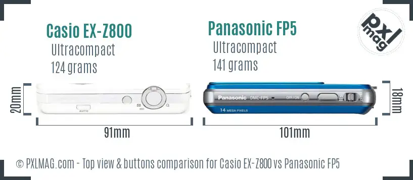 Casio EX-Z800 vs Panasonic FP5 top view buttons comparison