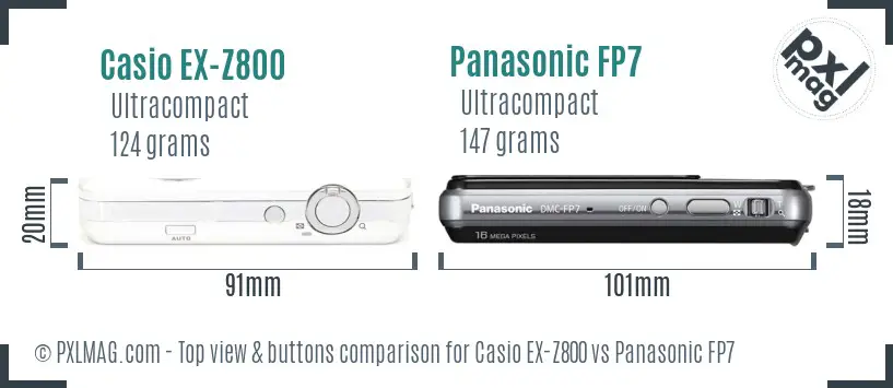 Casio EX-Z800 vs Panasonic FP7 top view buttons comparison