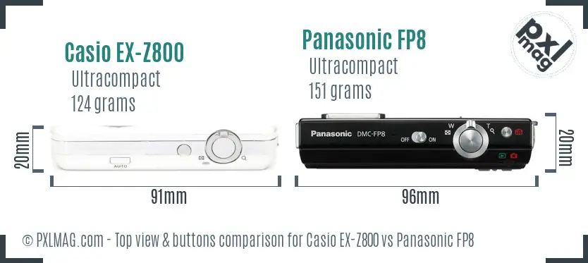 Casio EX-Z800 vs Panasonic FP8 top view buttons comparison