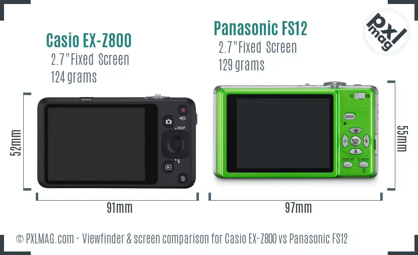 Casio EX-Z800 vs Panasonic FS12 Screen and Viewfinder comparison