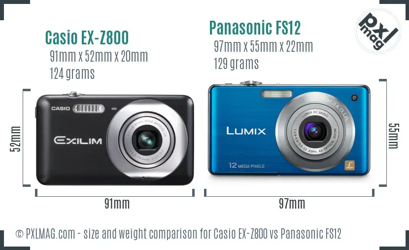 Casio EX-Z800 vs Panasonic FS12 size comparison