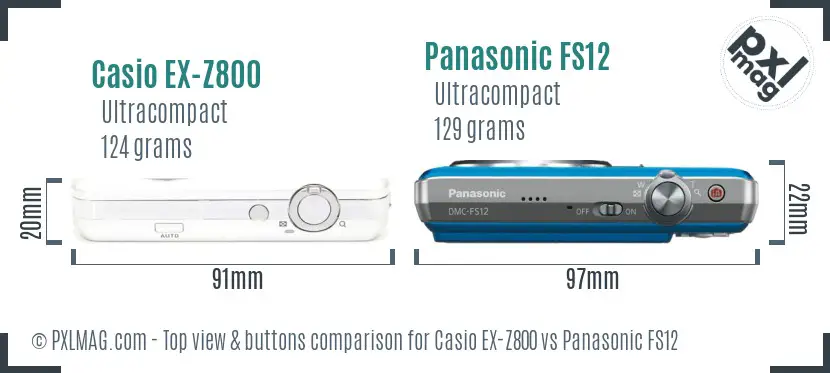 Casio EX-Z800 vs Panasonic FS12 top view buttons comparison