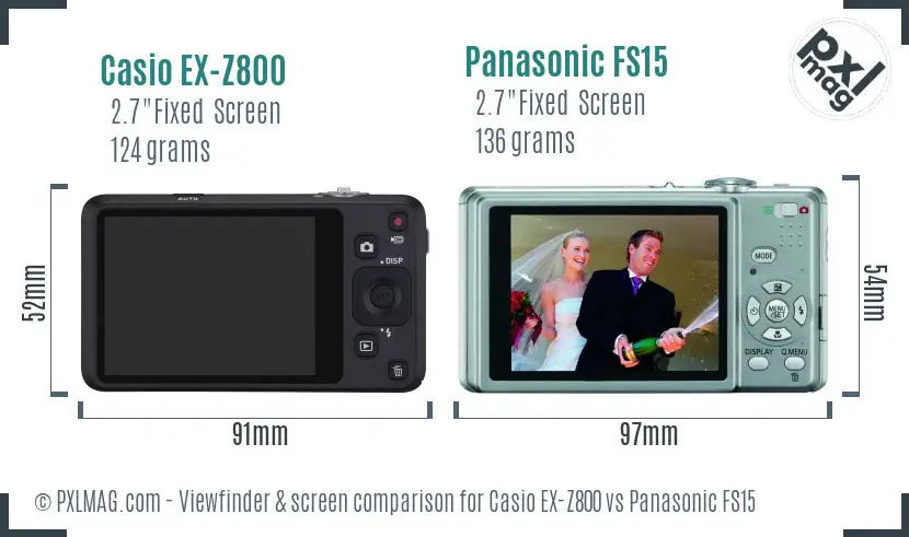 Casio EX-Z800 vs Panasonic FS15 Screen and Viewfinder comparison