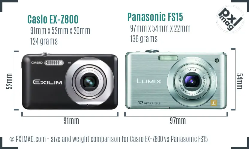 Casio EX-Z800 vs Panasonic FS15 size comparison